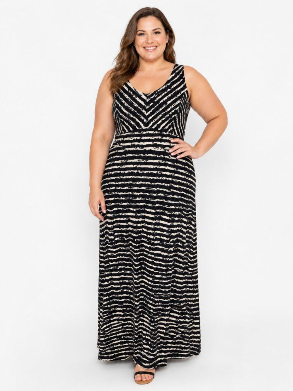 Liz Claiborne Sleeveless Maxi Dress Size XL Black & Tan EUC